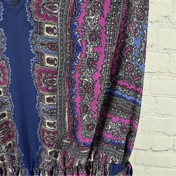 Adrianna Papell Blue and Purple Floral Belted High Low Hemline Dress Size 4 - Picture 5 of 10